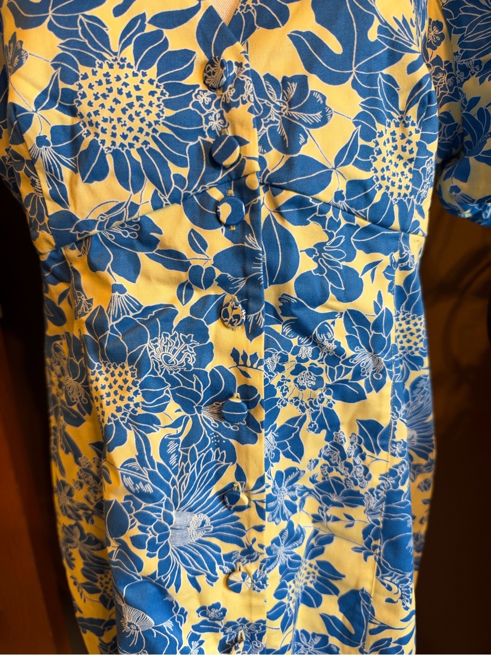 J. Crew Yellow and Blue Floral V-Neck Puff Sleeve Mini Dress - Picture 2 of 6